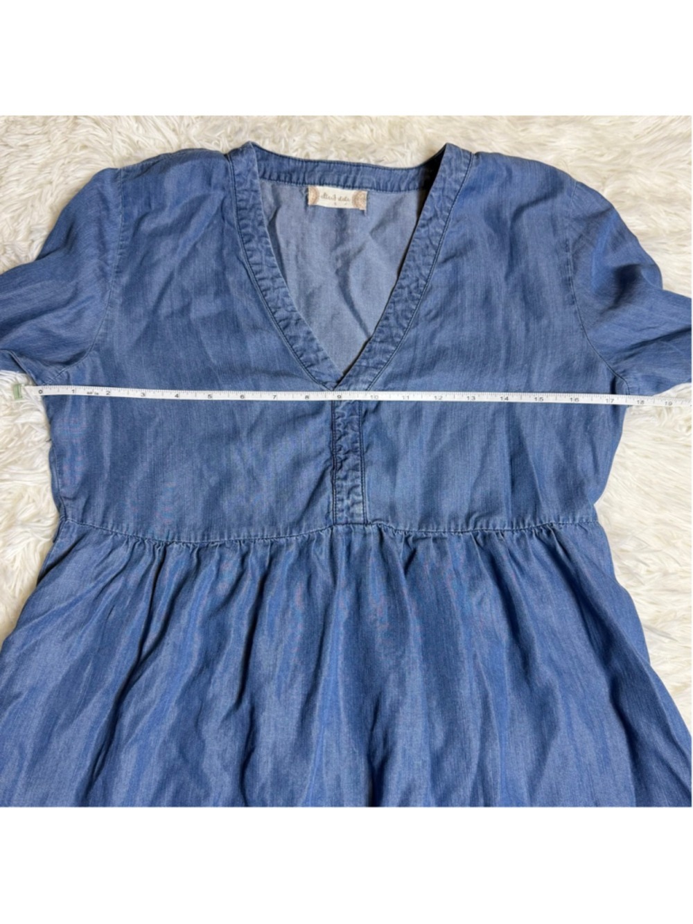 Denim Chambray Boho Peasant dress Bell Sleeve Cottagecore Size Small - Picture 4 of 7